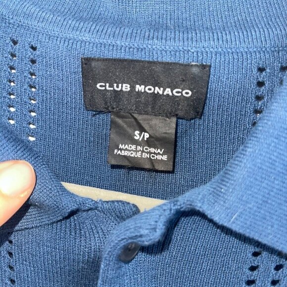 Club Monaco Mens Shirt Sweater Size Small Blue Short Sleeve Mesh Button Down - Picture 3 of 7